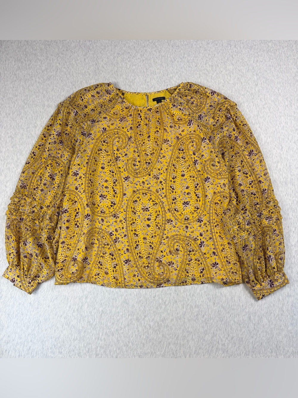Ann Taylor Paisley Floral Blouse Size Medium Puff Sleeve Cottage Boho Prairie